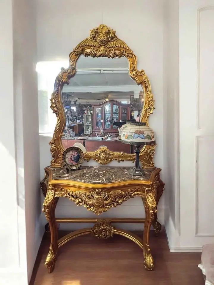 Gold Gilt Console Table W/ Mirror 1