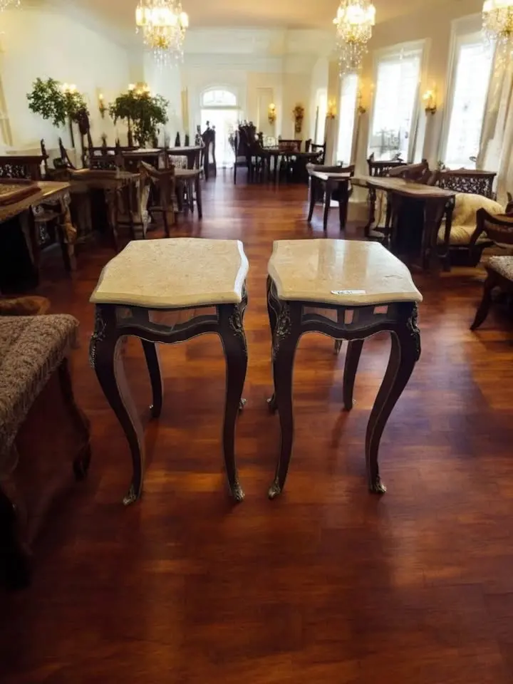 Pair Of Louis Xv Style Marble Top Bronze Mounted Side Tables – Cabriole Legs, 30” Tall 1