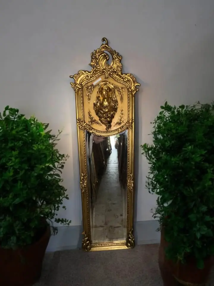 Golden Gilt Figural Muse Mirror With Sculpted Bust 1