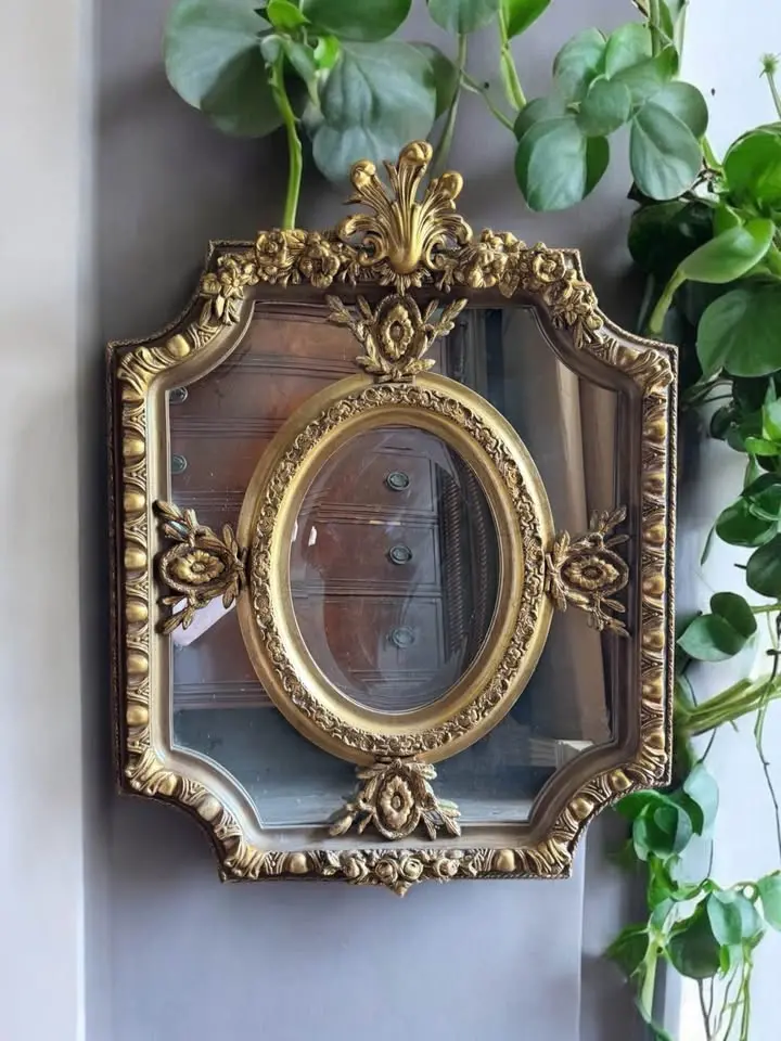 French Gilt Mirror With Oval Beveled Inset 1