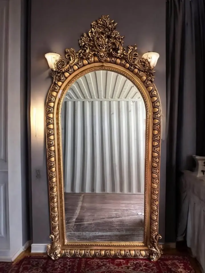 Opulent French Baroque Gold Gilt Rounded Top Mirror 1
