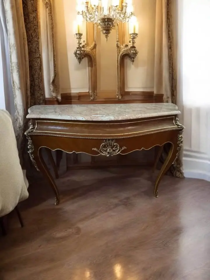 French Louis Xv Style Console Table – Marble Top With Ormolu Accents 1