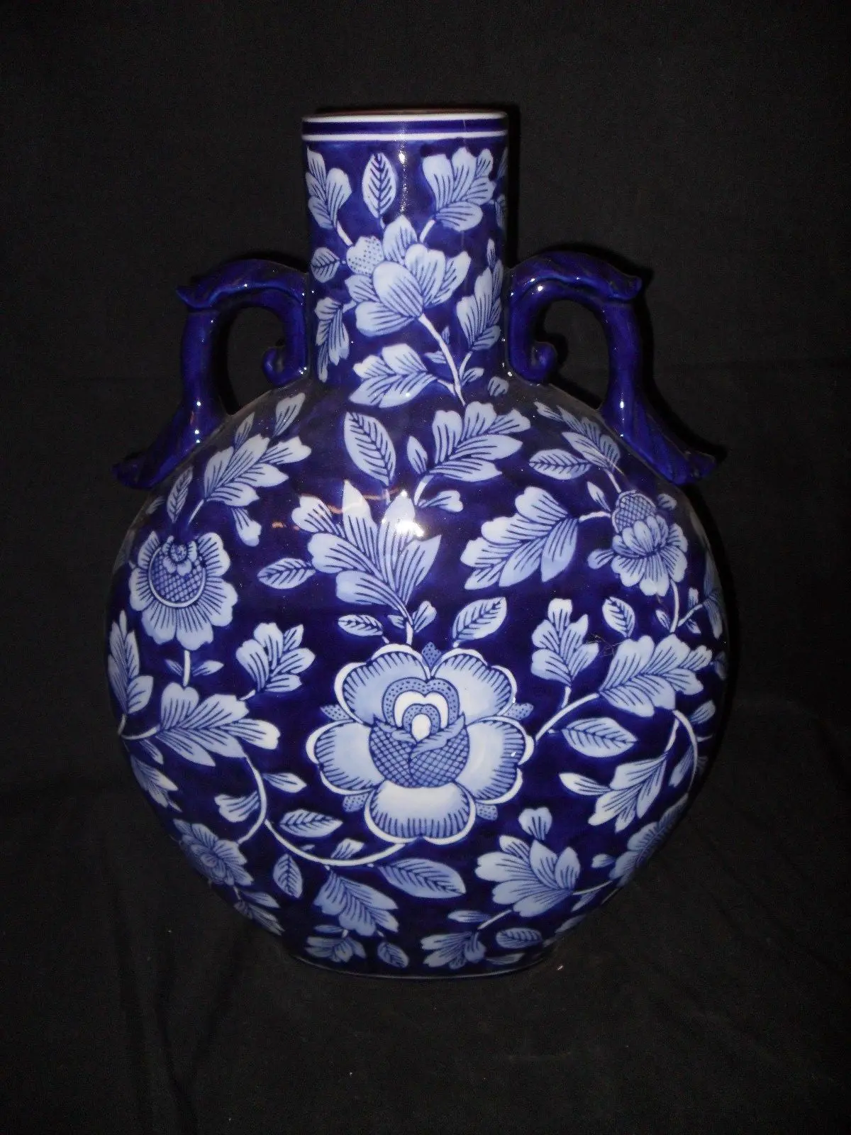 Porcelain - Vase Cobalt Porcelain Floral W/ Crazed Finish 1