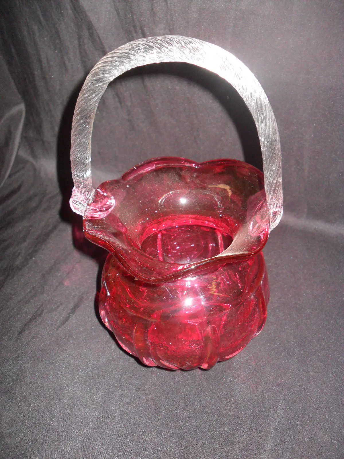 Glass Basket Vase - Fenton Style Cranberry 1