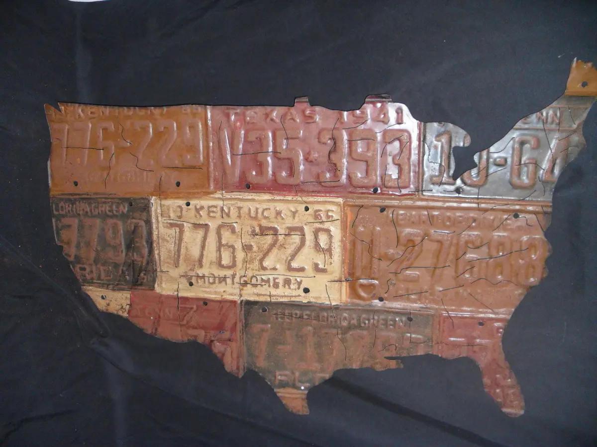 Vintage Style U.S. License Plate Art Map 1