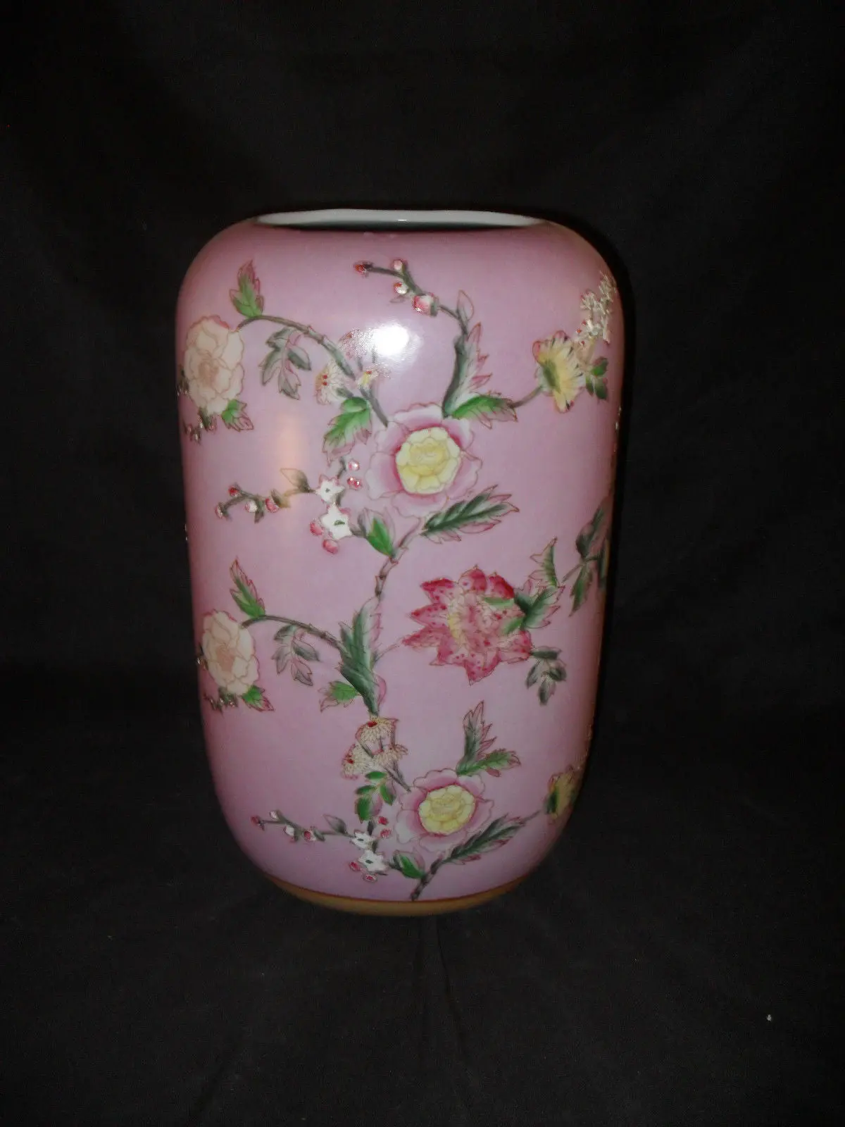 Porcelain - Pink Floral Painted Porcelain Vase / Urn 1