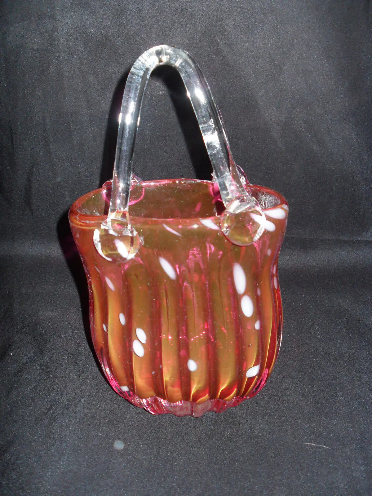 Glass Basket Vase - Fenton Style Cranberry Clear 1