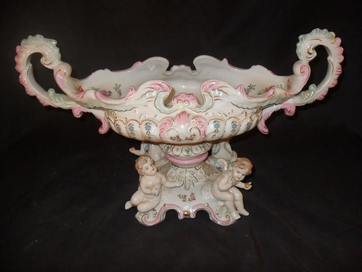 Porcelain Dresden - Decorated Paint Centerpiece W/ Cherubs 1