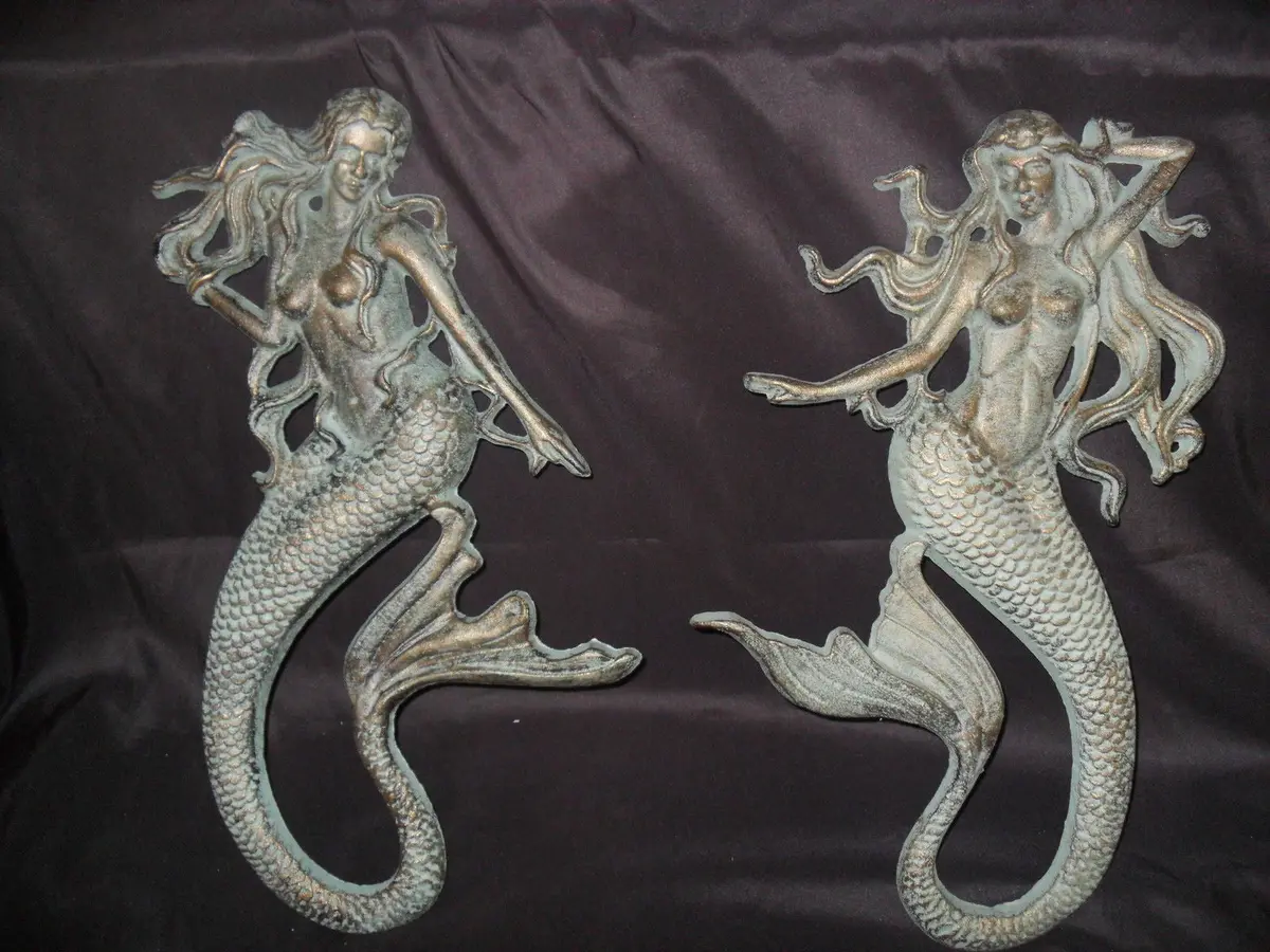 Pair Of Hanging Cast Iron Mermaids 1