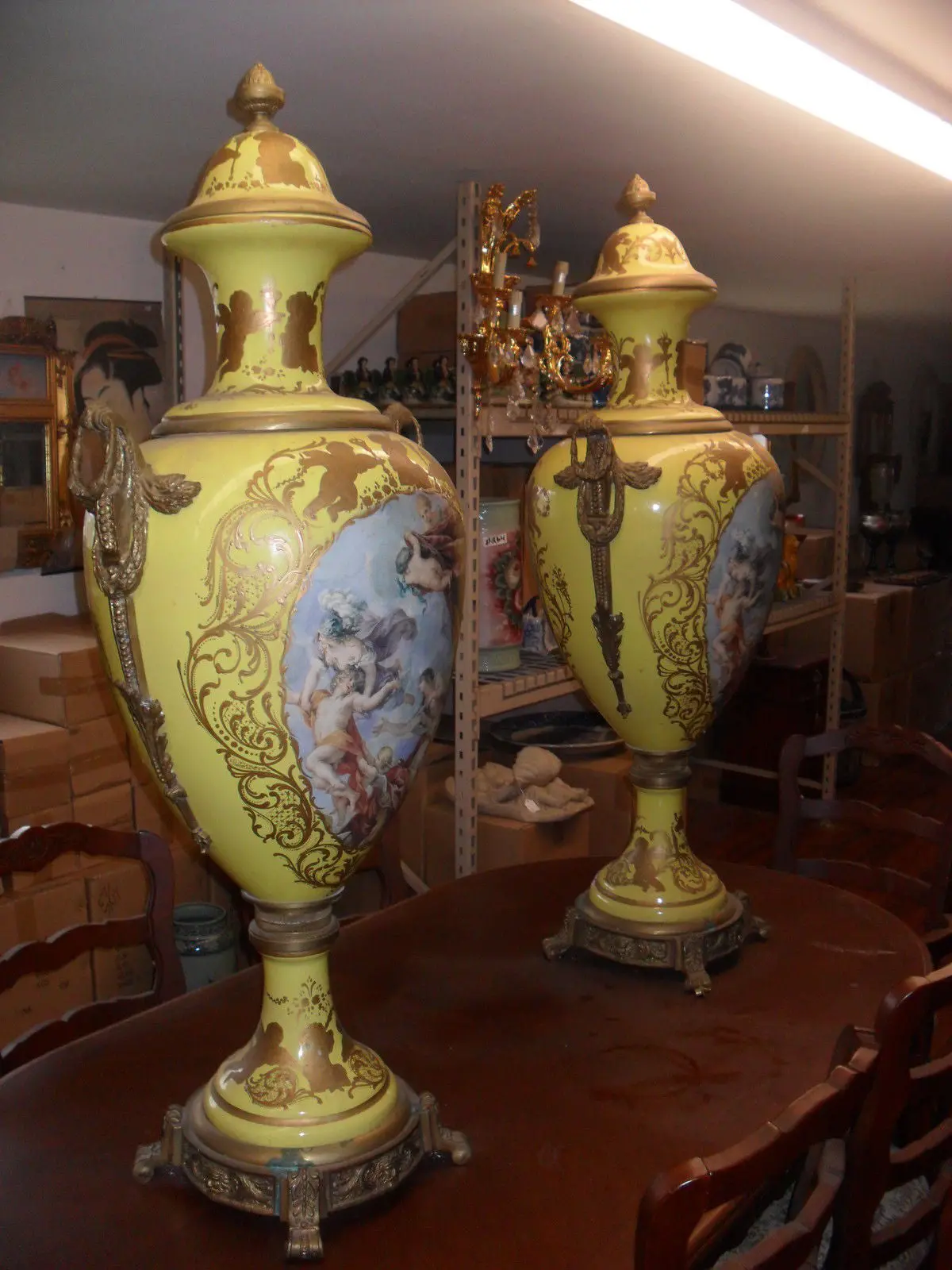 Sevres Porcelain - Pair Yellow French Temple Jar W/ Gilded Ormolu 1