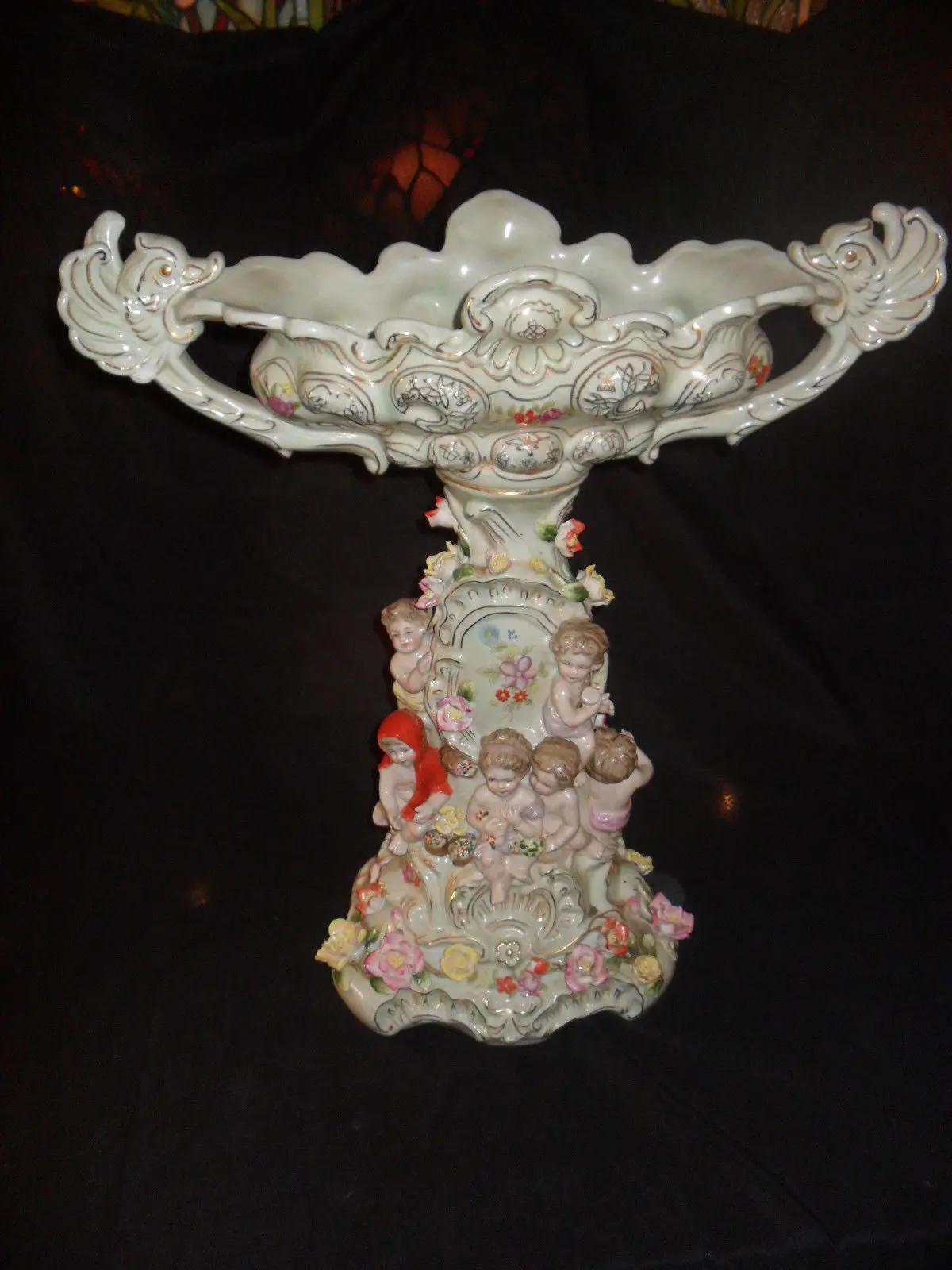 Porcelain Dresden - Centerpiece W/ Cherubs And Raised Flowers 1