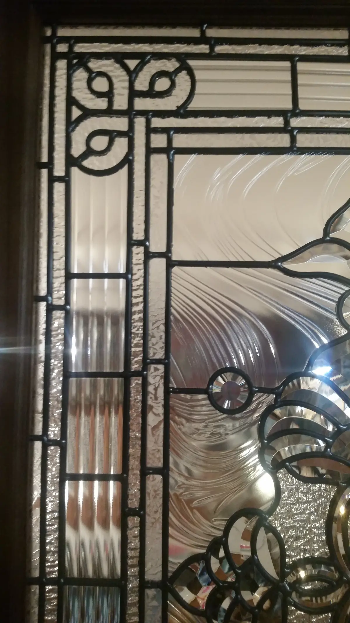 Glass Window - Stained Leaded Wood Frame Clear Glass W/ Geometry Beveled Design 2