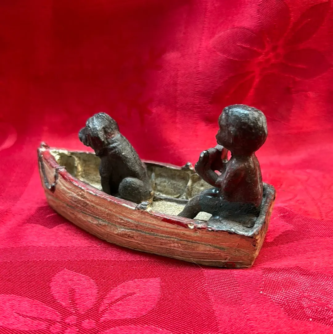 Lead Black Americana Watermelon Boy With Dog In Boat 2