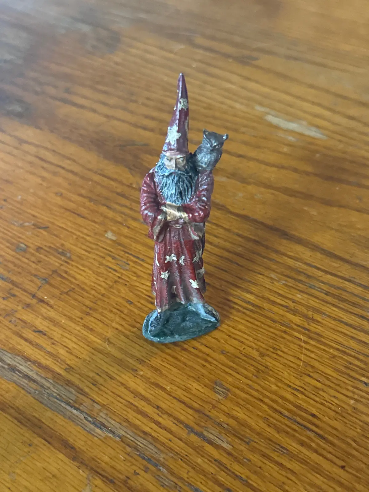 Solid Lead Wizard With Owl Statue 1