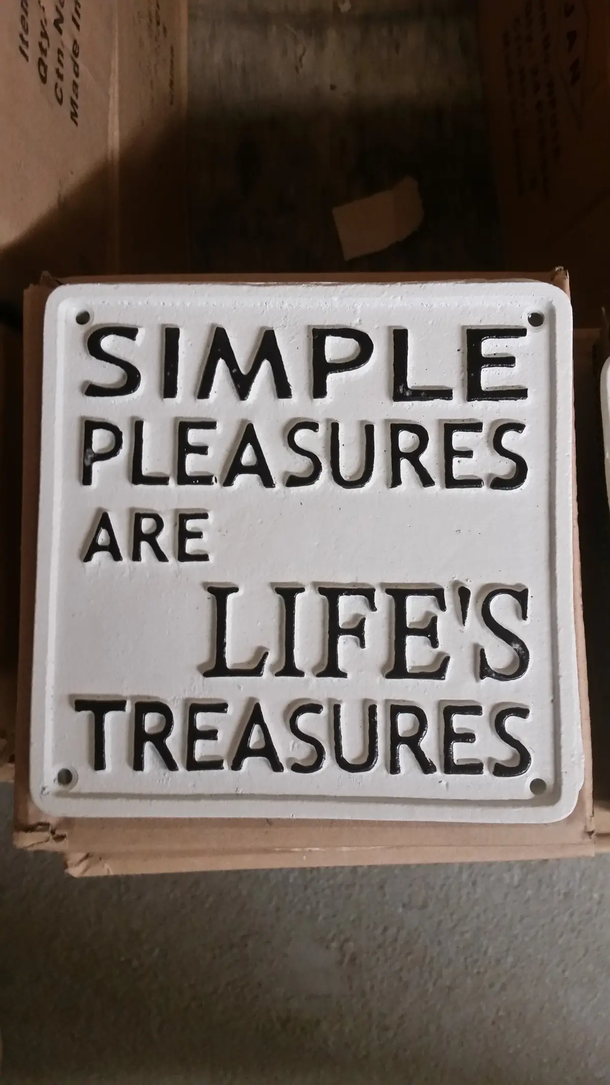Cast Iron Sign - "Simple Pleasures Are Life's Treasures" 1