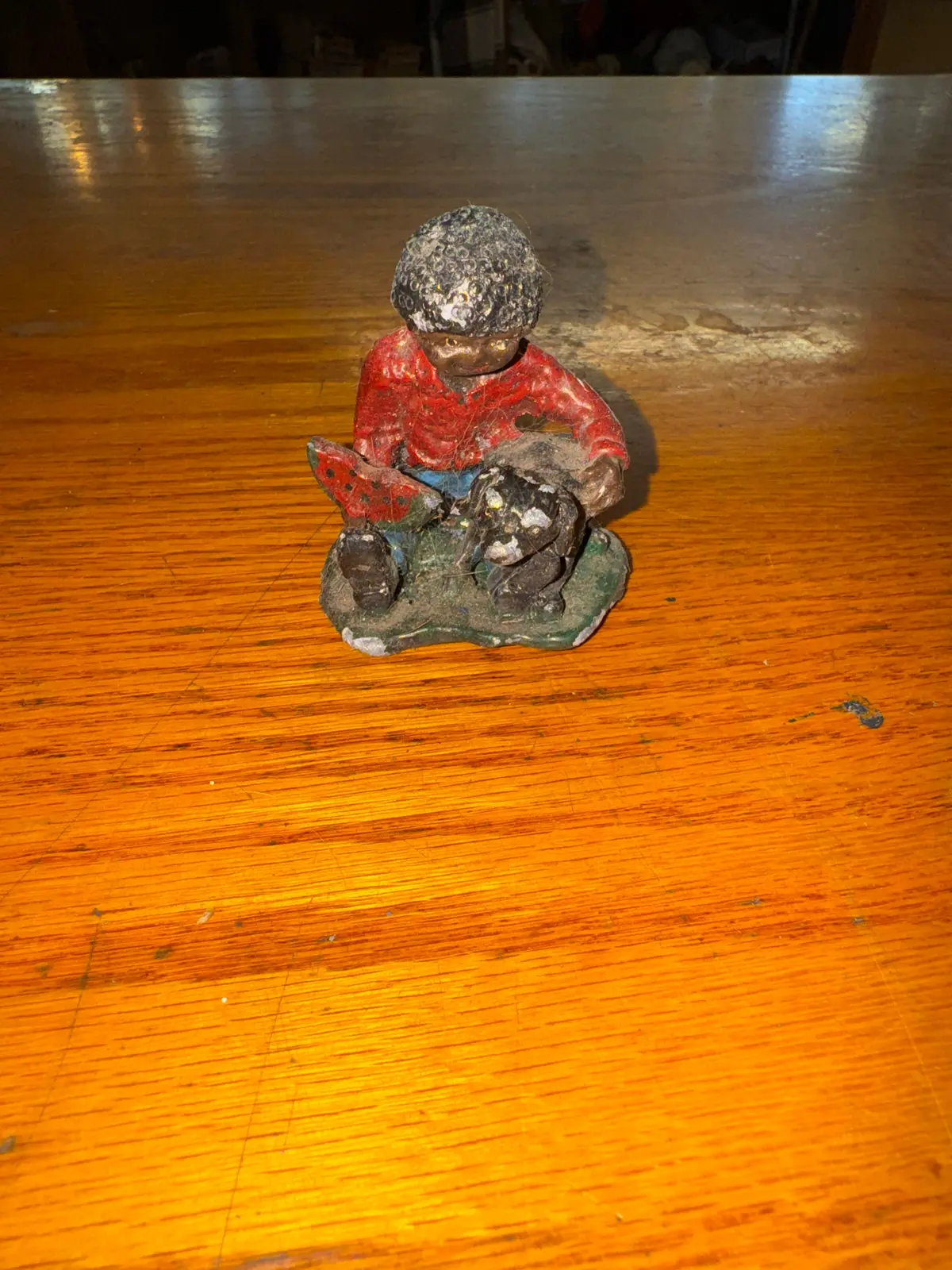 Lead Black Americana Boy With Dog 1