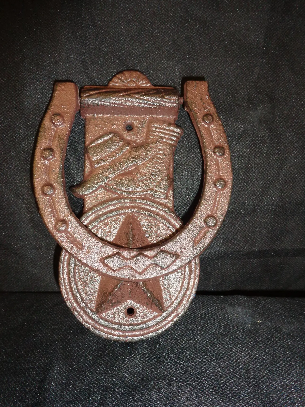 Door Knocker - Cast Iron Western Boot, Hat And Lone Star 1