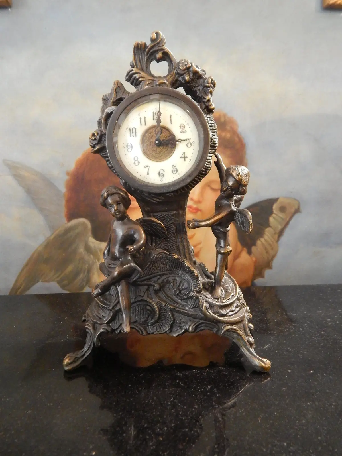 Bronze Clock - Table Top Clock Cherub 1