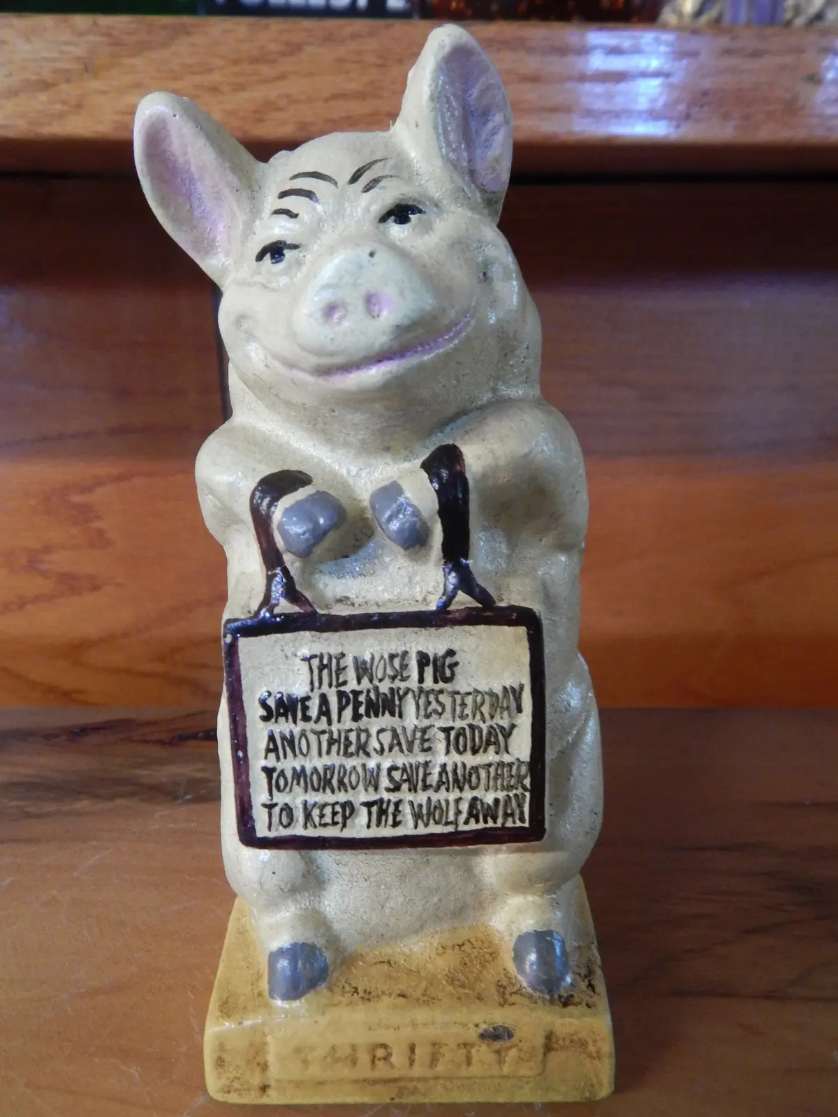Pig Bank - Cast Iron Pig Thrifty The Wise Pig 1