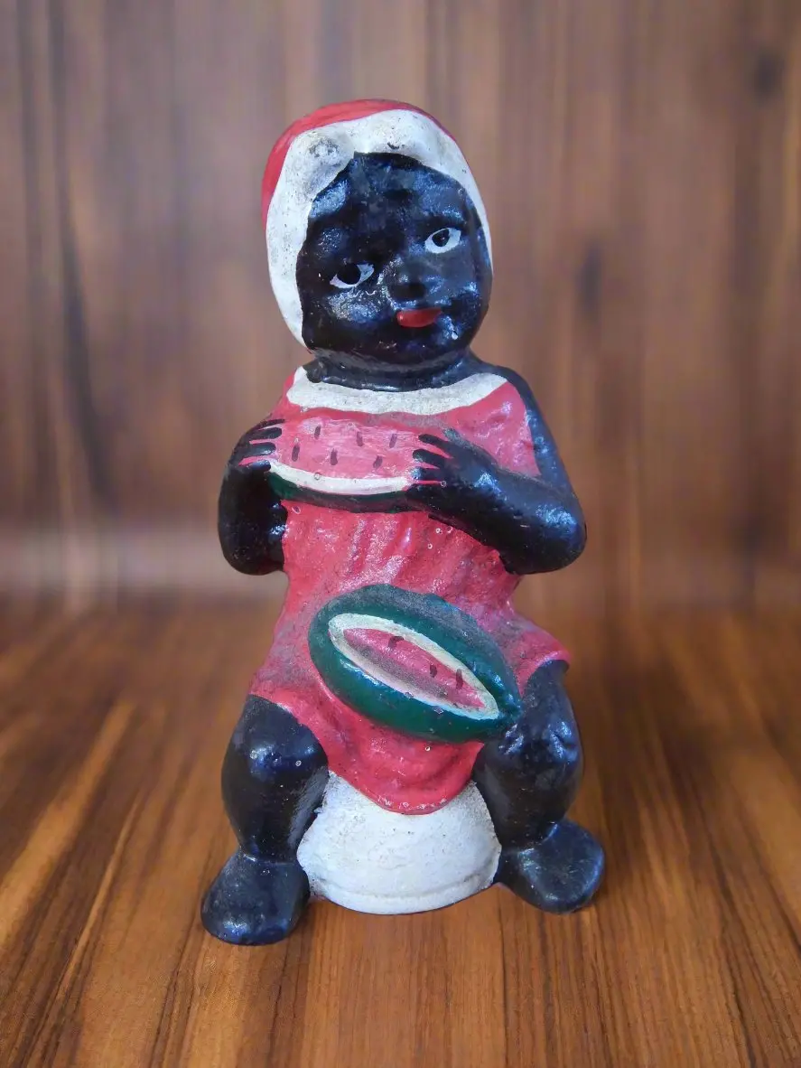Cast Iron Bank - Americana Girl Eating Watermelon On Pot 1