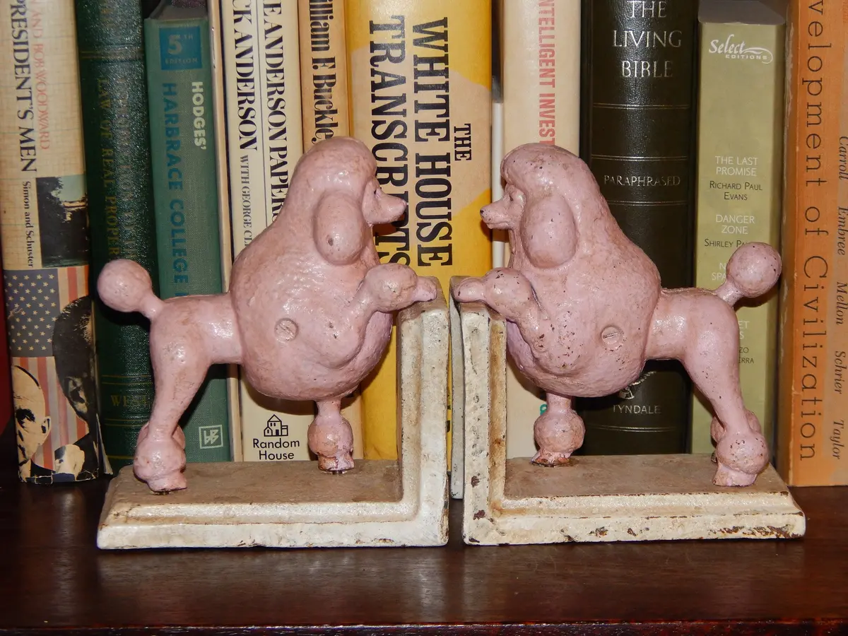 Book Ends -Cast Iron  Pair Pink Poodle 1
