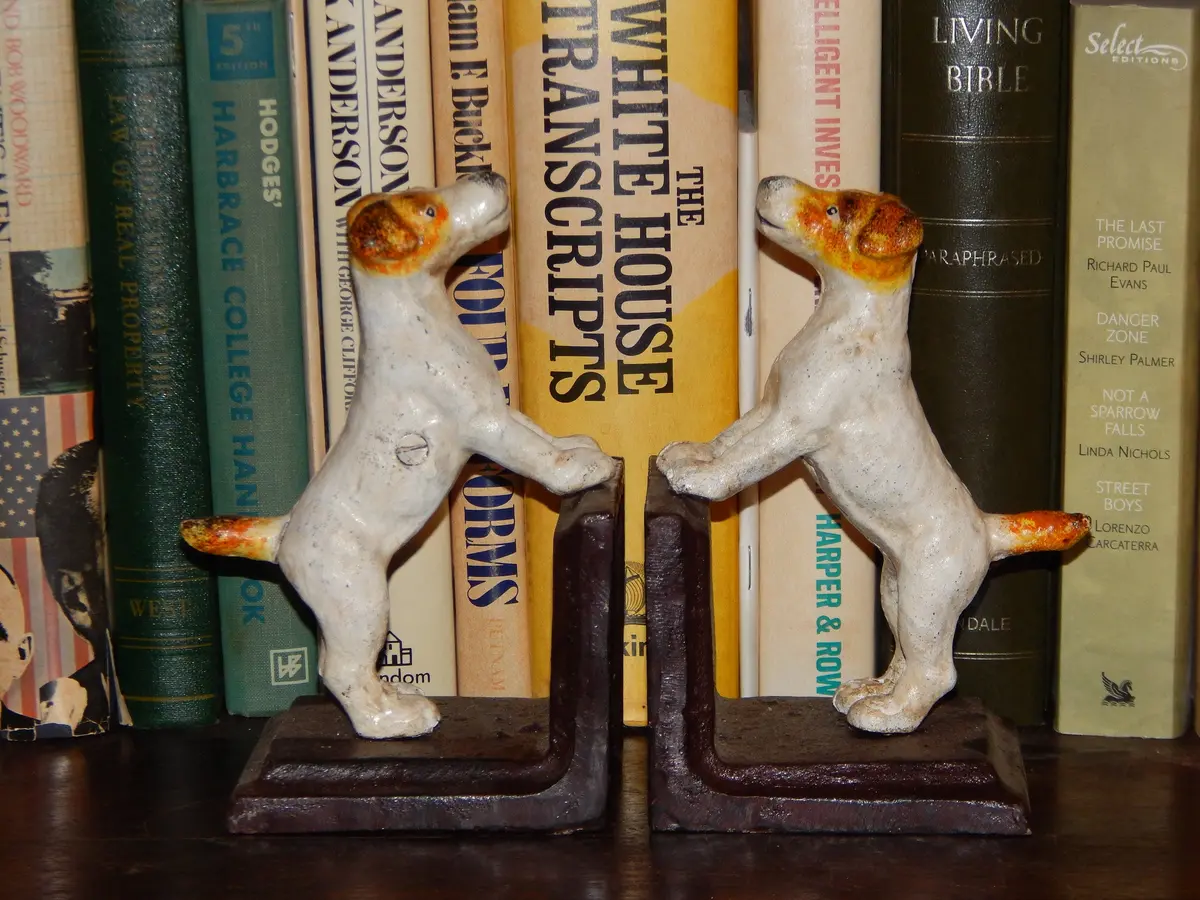 Bookends -Cast Iron Pair White Vintage Jack Russell Terrier 1