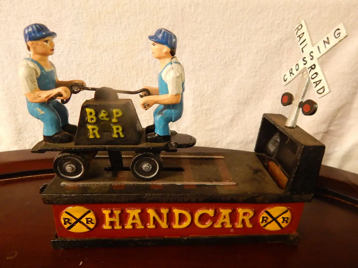 Coin Bank Handcar Railroad Crossing Coin Bank 1