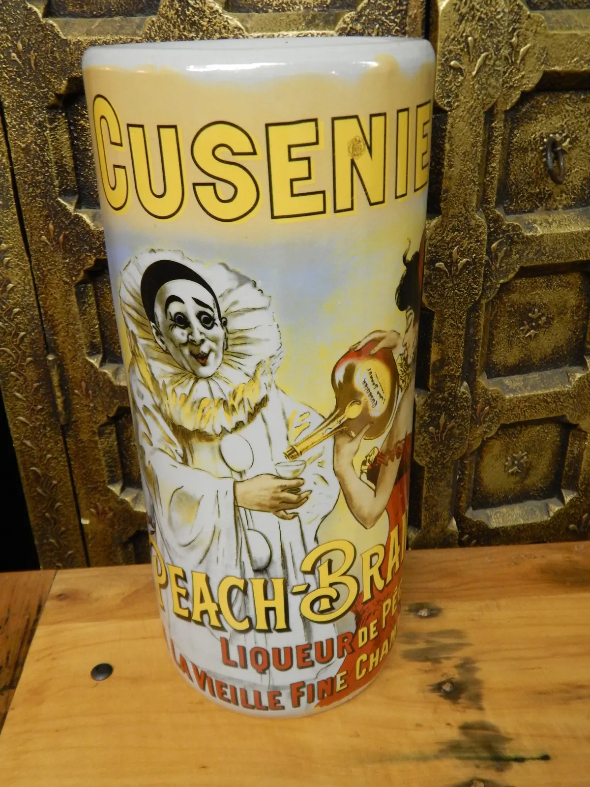 Umbrella Stand Porcelain - French Cusenier Peach Brandy C.1900 Advertising 1