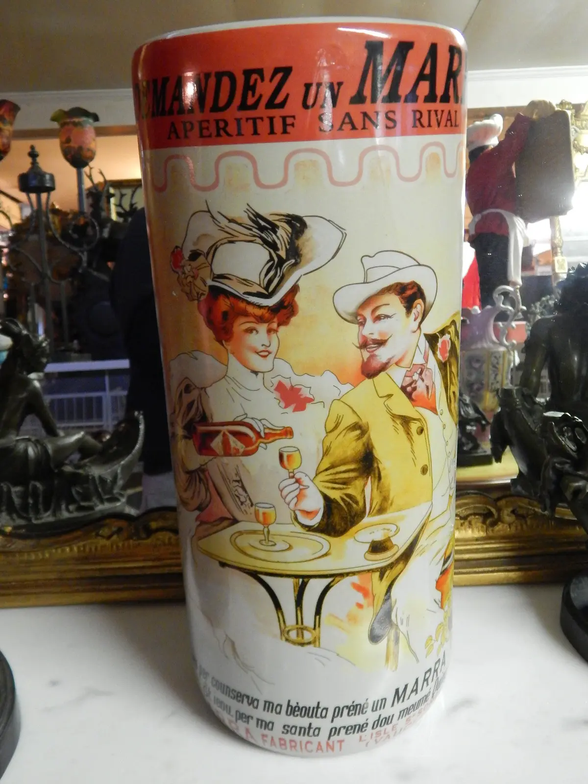 Umbrella Stand Porcelain - French "Demandez Un Marra" Advertising 1