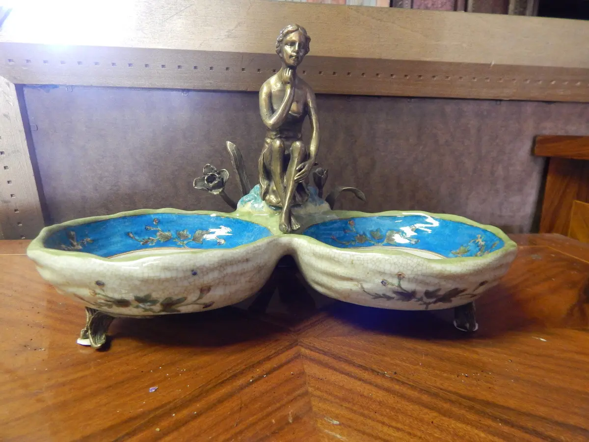 Sevres Porcelain - Blue Bowls French W/ Gilt Bronze Ormolu Lady 1