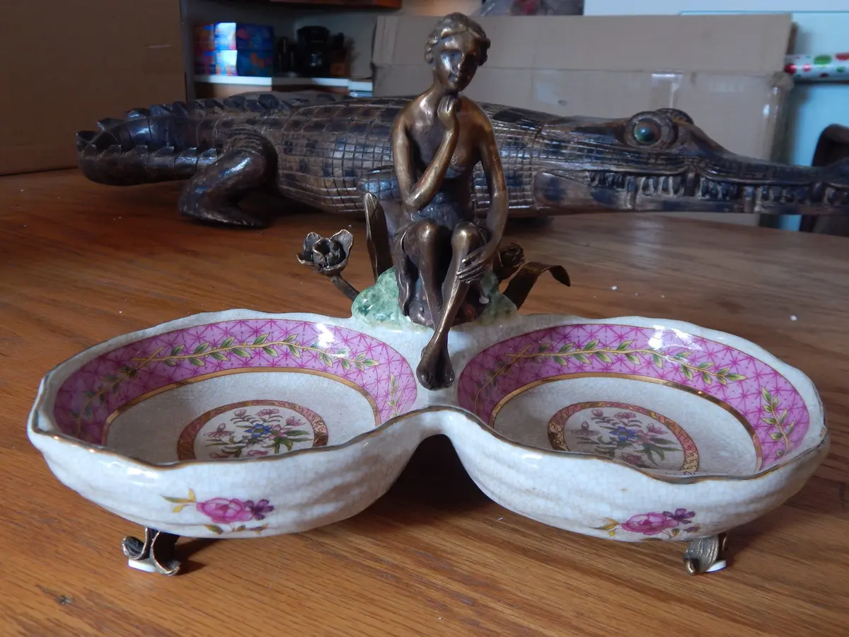 Sevres Porcelain - Pink Bowls French W/ Gilt Bronze Ormolu Lady 1