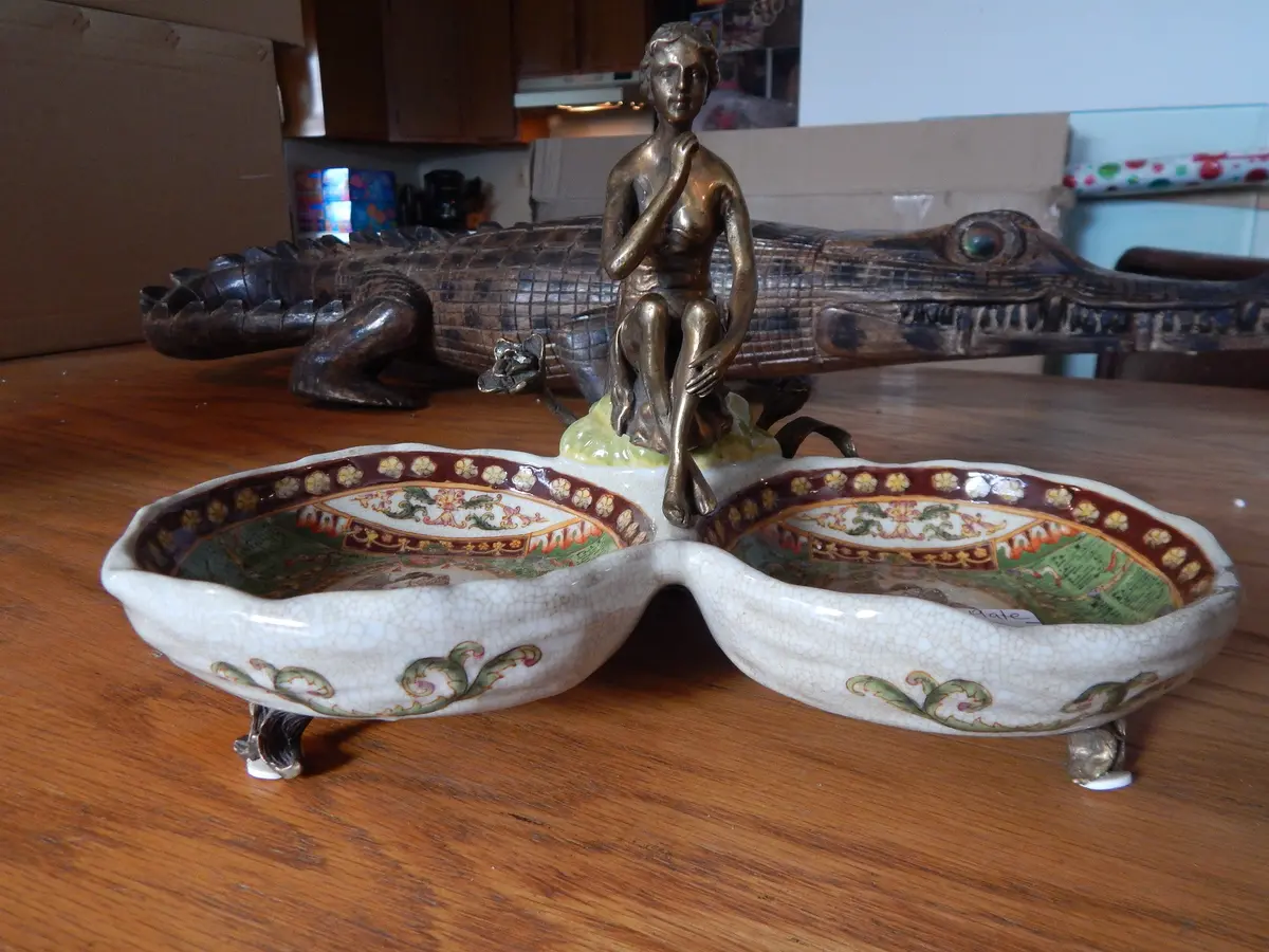 Sevres Porcelain - Green Bowls French W/ Gilt Bronze Ormolu Lady 1