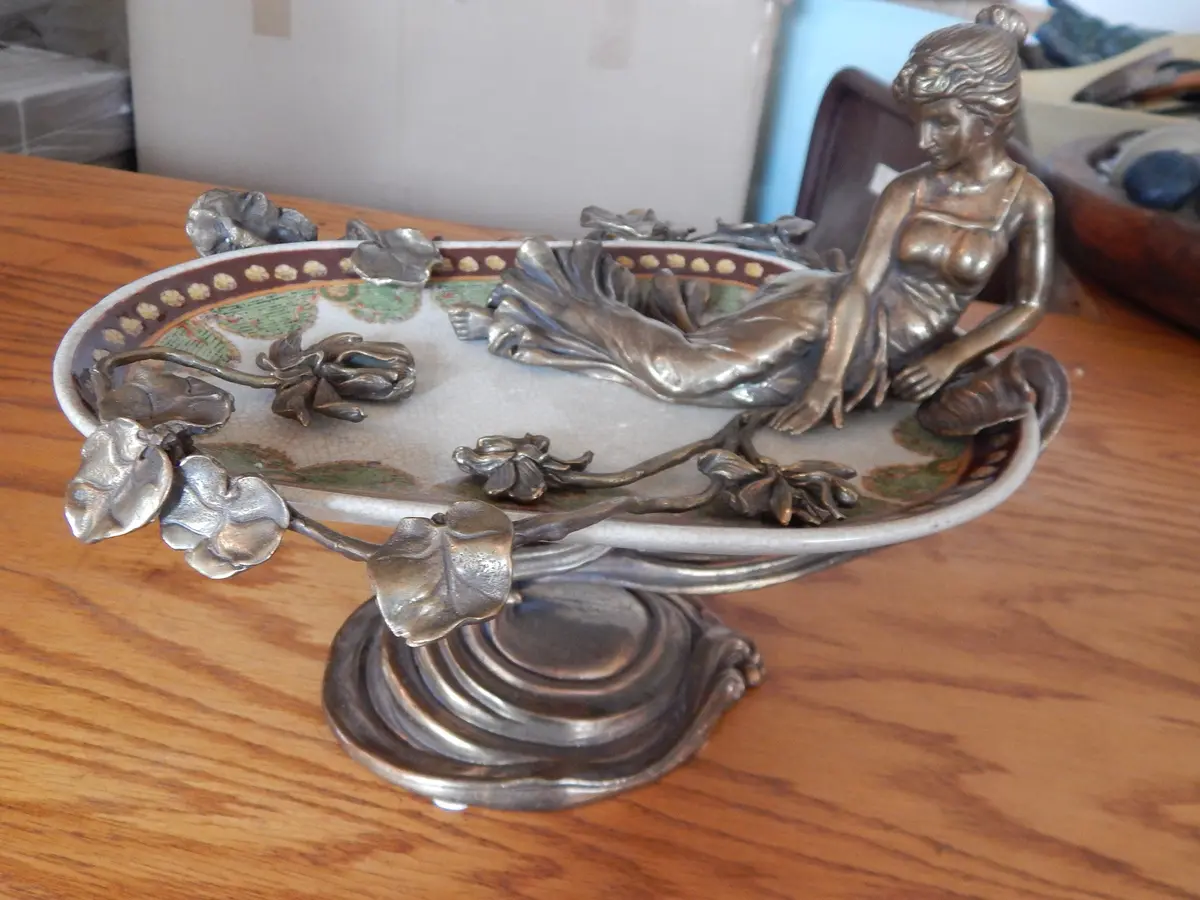 Sevres Porcelain - Green Gilt Bronze Ormolu Lady With Flowers 1