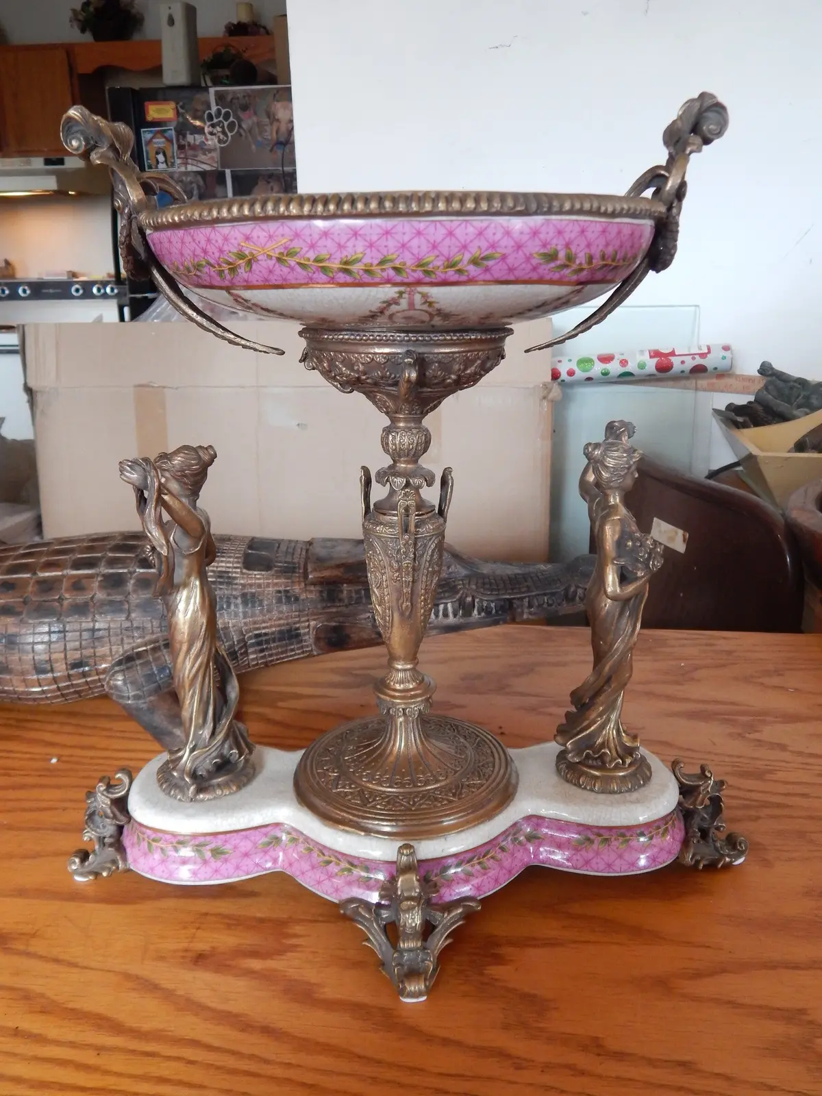 Sevres Porcelain - Pink Bowl French W/ Gilt Bronze Ormolu Ladies 1