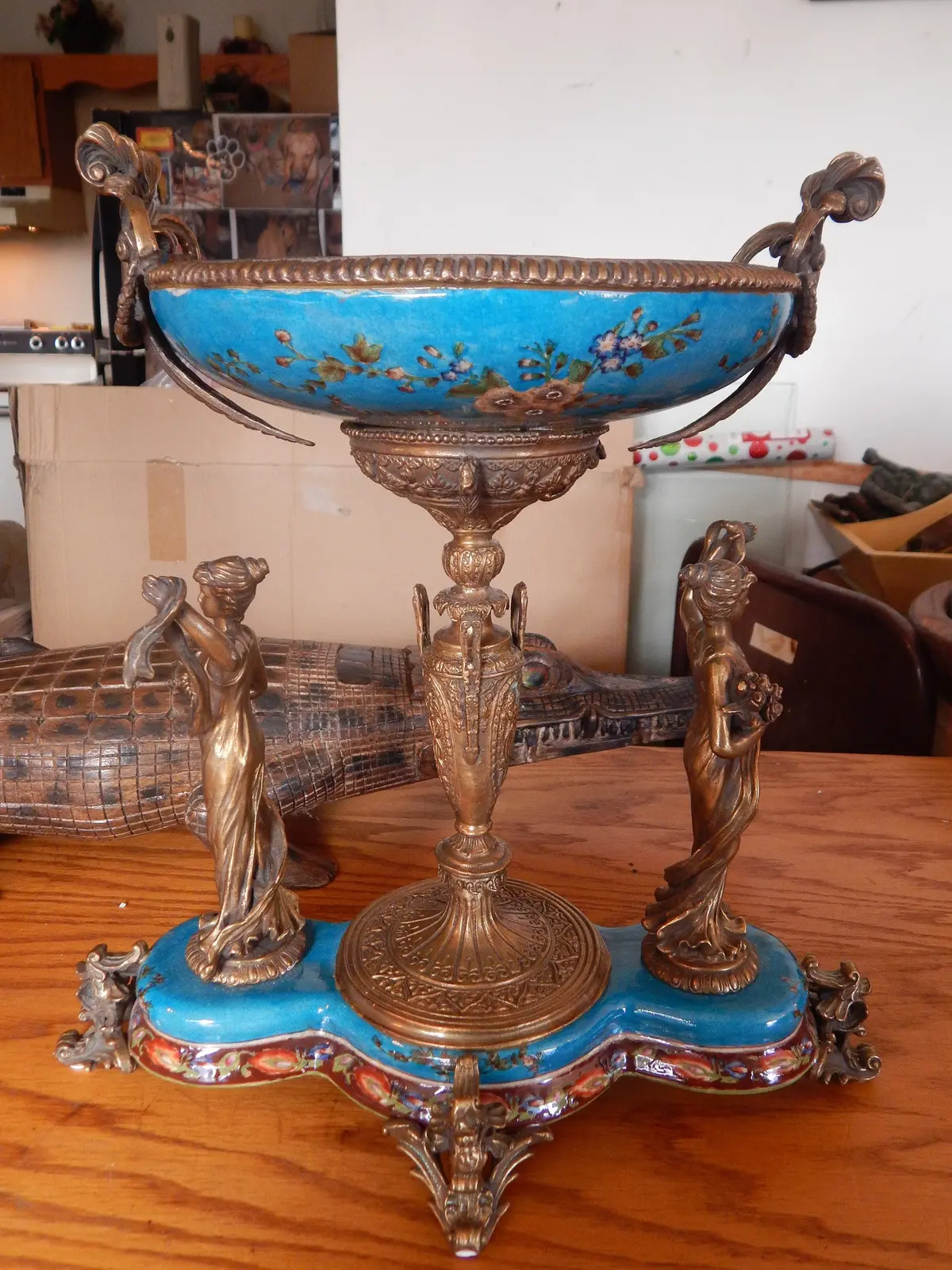 Sevres Porcelain - Blue Bowl French W/ Gilt Bronze Ormolu Ladies 1