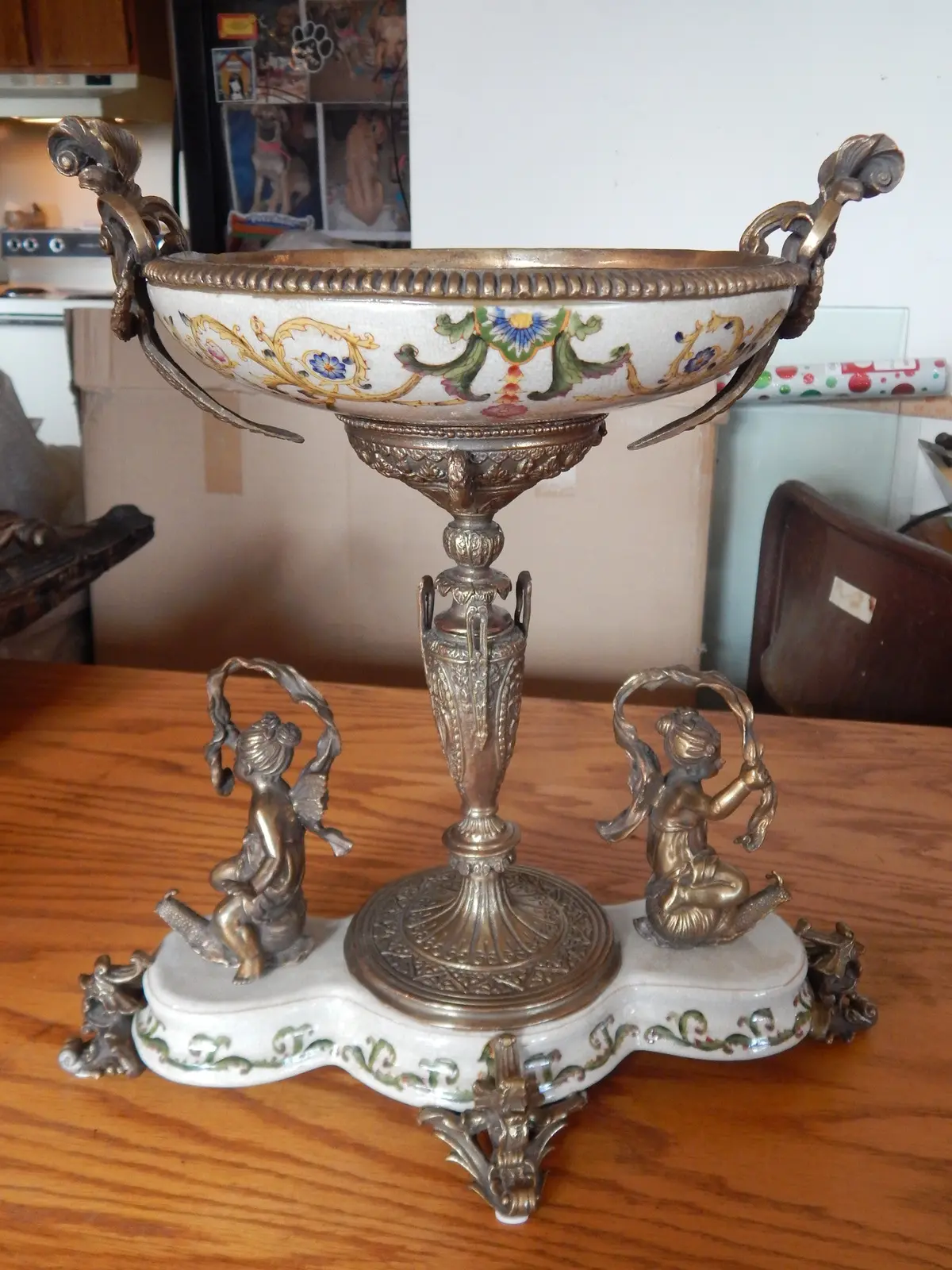 Sevres Porcelain - Green Bowl French W/ Gilt Bronze Ormolu Cherub On Snail 1