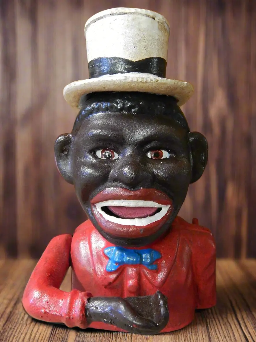Cast Iron Mechanical Bank -  Red Suit Black  Americana Man With Top Hat 1