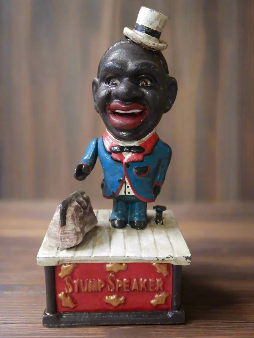 Cast Iron Mechanical Bank - Americana Stump Speaker 1