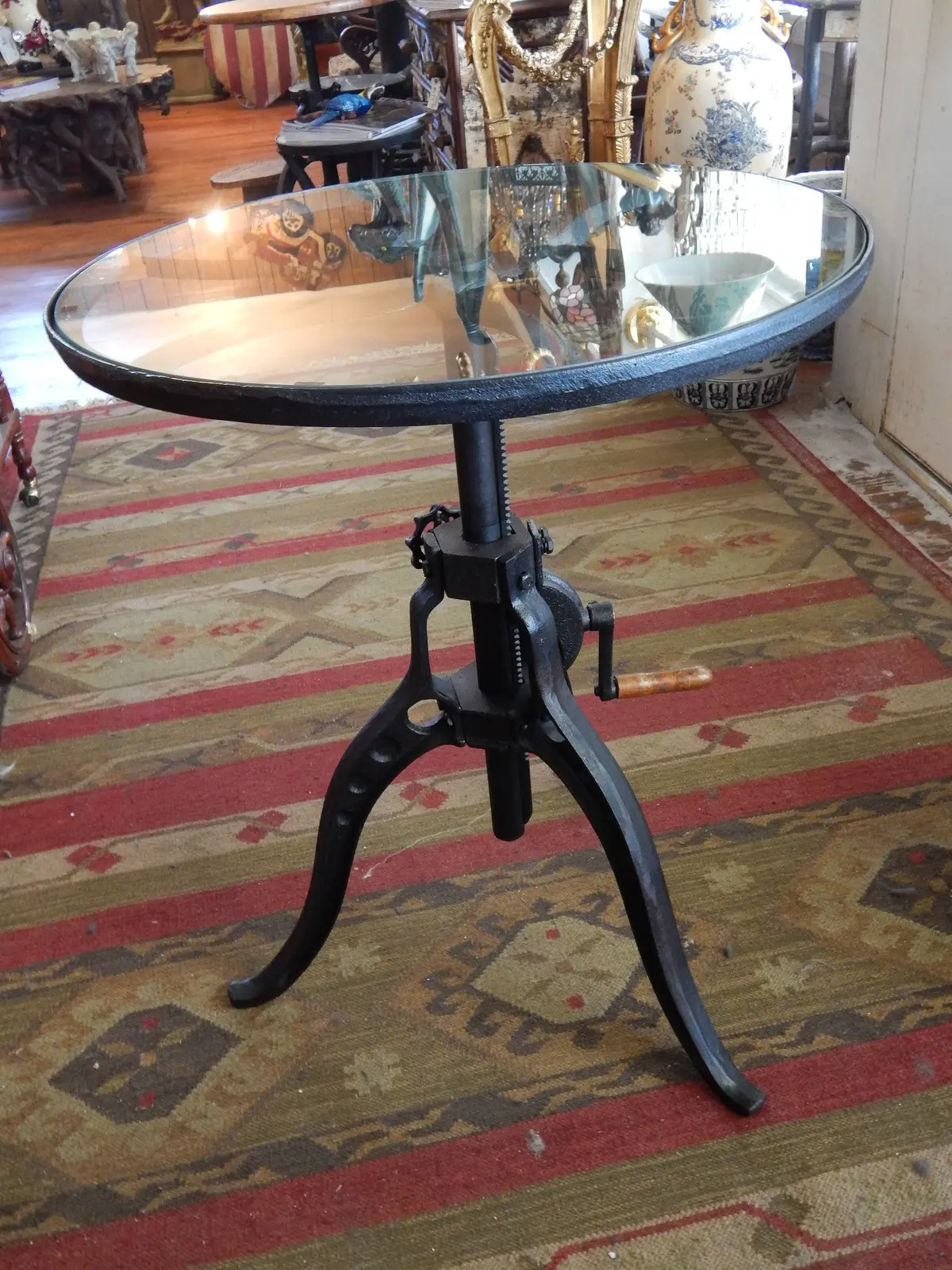 Industrial Hand Crank Glass Table 1