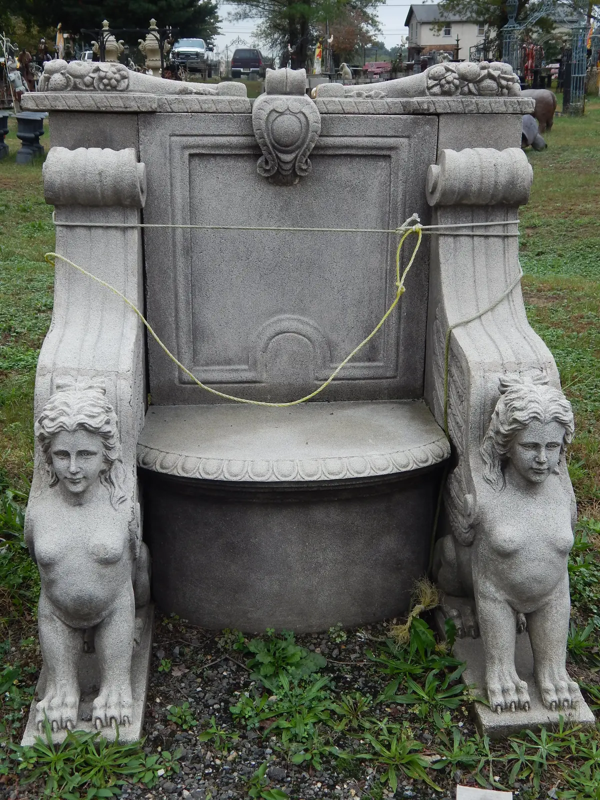 Garden Chair - Pair Stone Dust Hand Carved Set Lady Sphinx French Empire Style 2