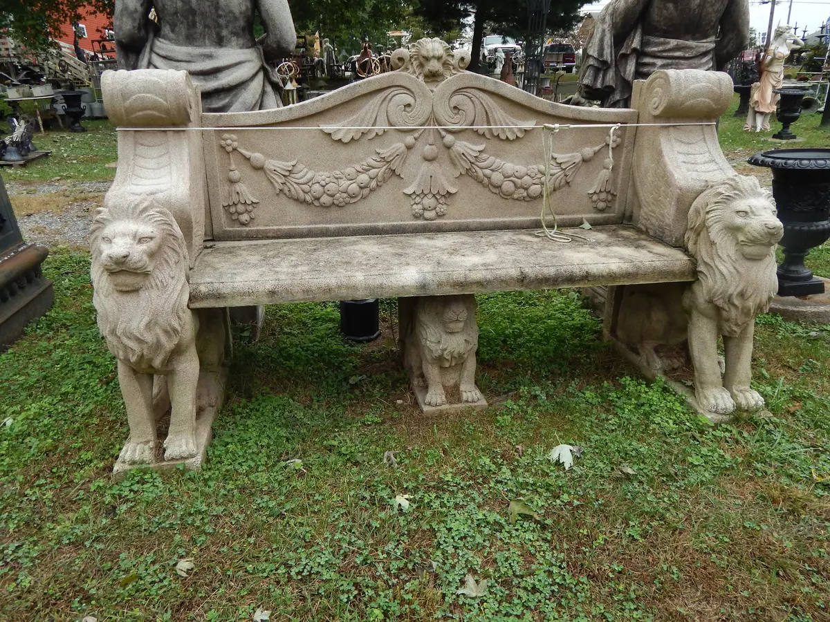 Garden Bench - Stone Dust Hand Carved Griffin Style Garden Bench 1