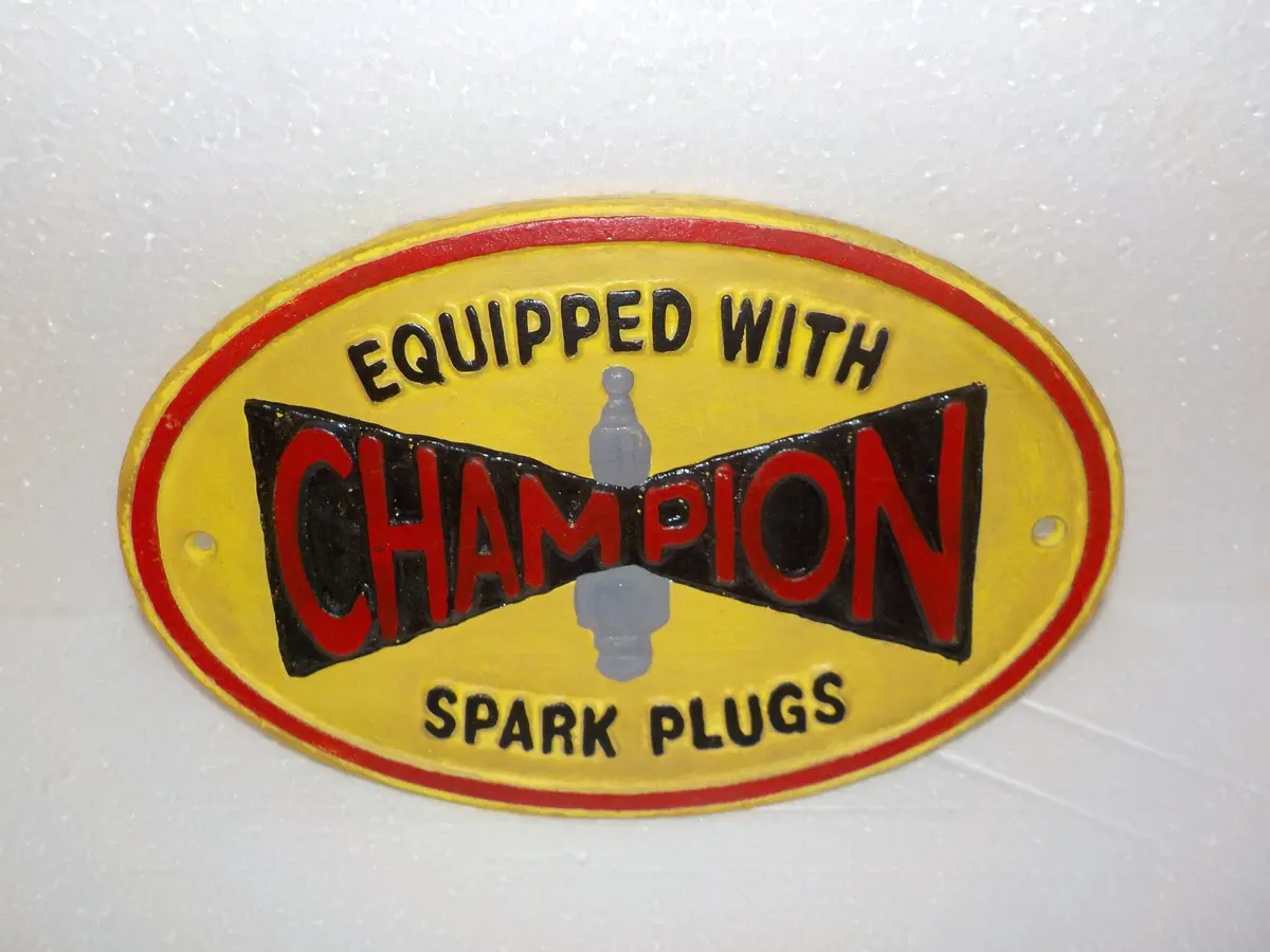 Cast Iron Sign - Oval "Equipped With Champion Spark Plugs" 1