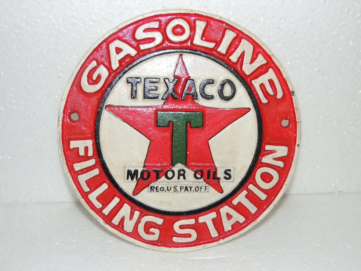 Cast Iron Sign - "Texaco Motor Oils Gasoline Filling Station" 1
