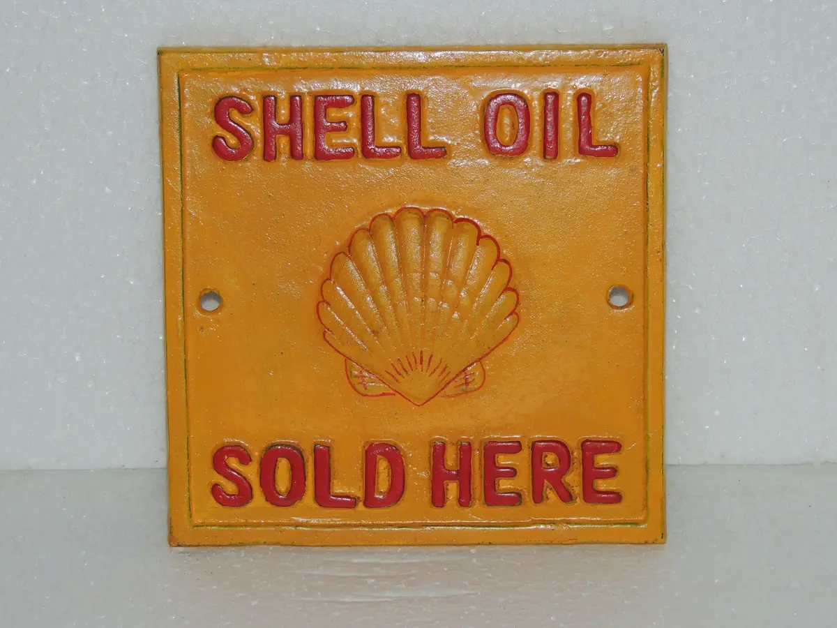 Cast Iron Sign - Square "Shell Oil Sold Here" 1