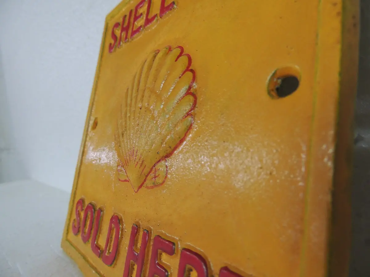 Cast Iron Sign - Square "Shell Oil Sold Here" 2