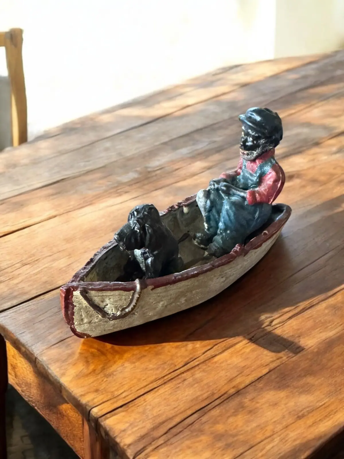Lead Black Americana Man With Dog In Boat 1