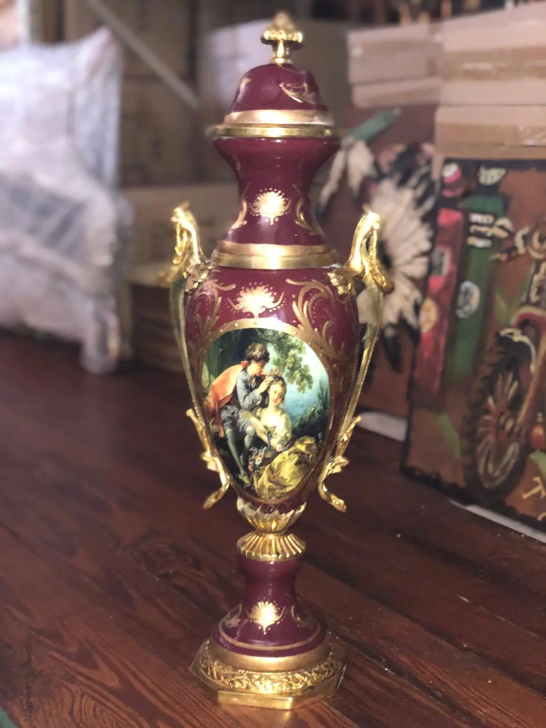 Red French Serves Porcelain And Bronze Urns 1