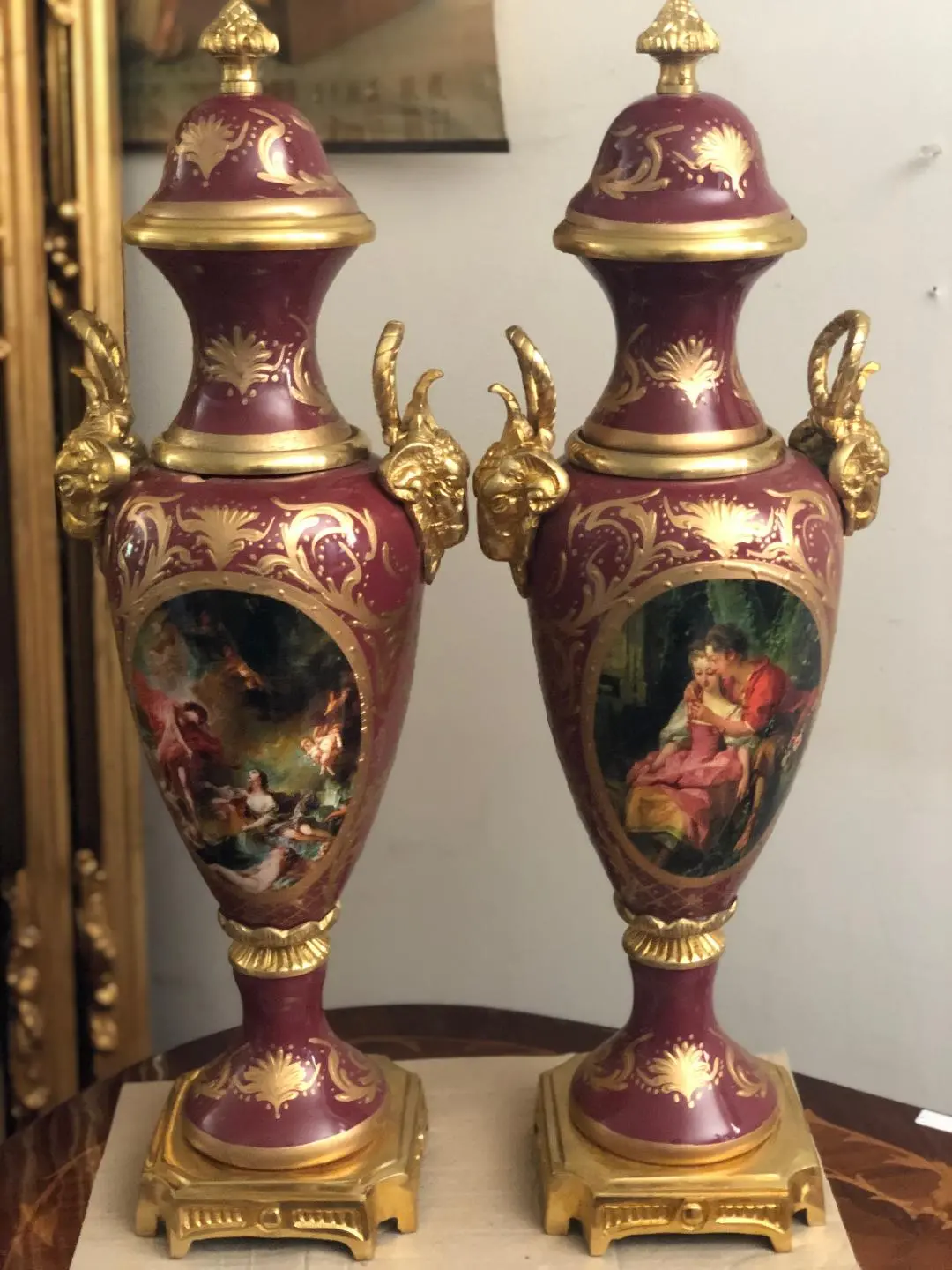 Red French Sevres Porcelain And Bronze Urns 1