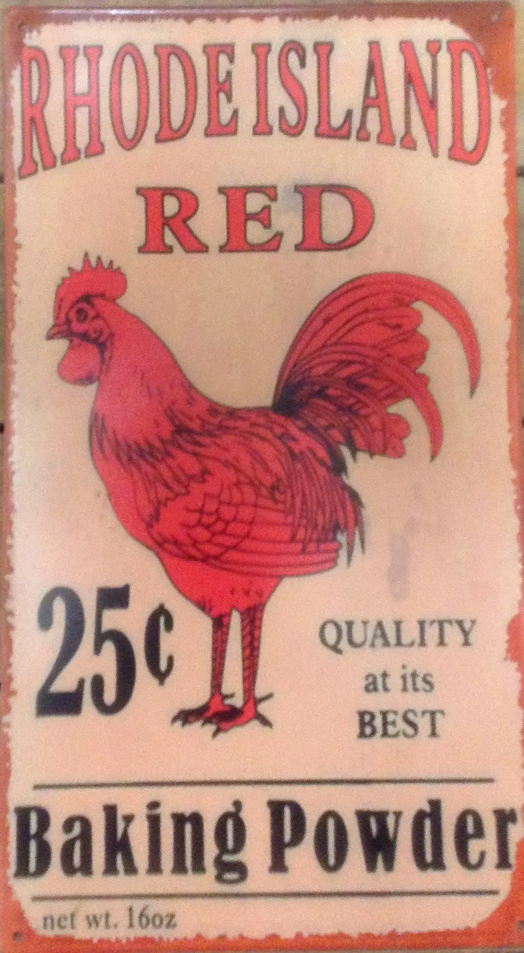 Flat Tin Sign - Rhode Island Red "Baking Powder" 1