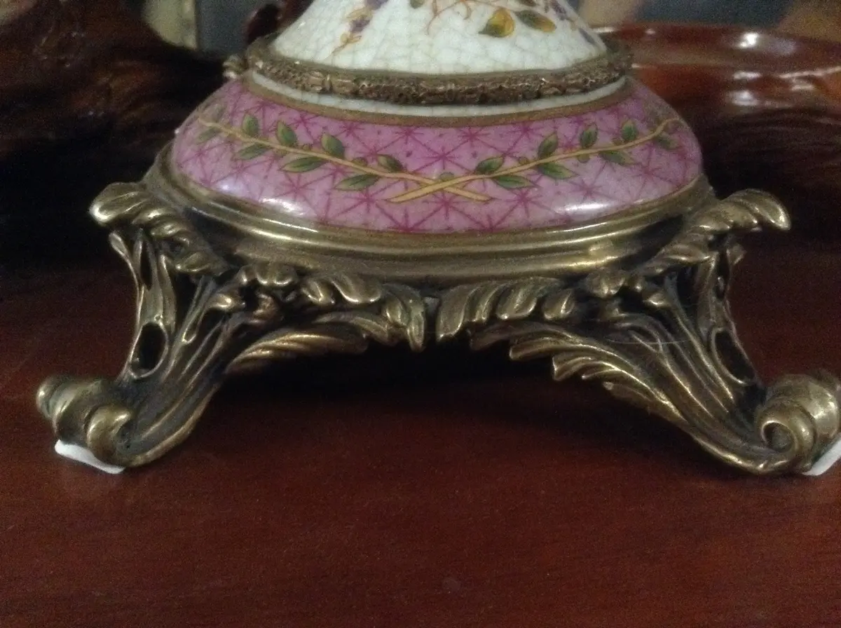 Sevres Porcelain - Pink French Style Bowl W/ Gilt Bronze Dragonfly Handle 2